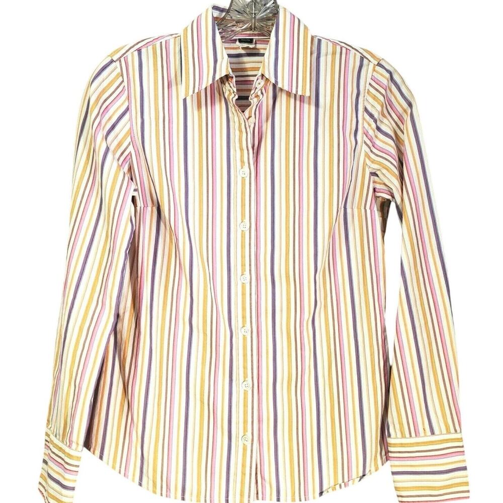 Vintage J Crew Multicolor Striped Button Up Top Size XS Slim Fit Button Cuffs
